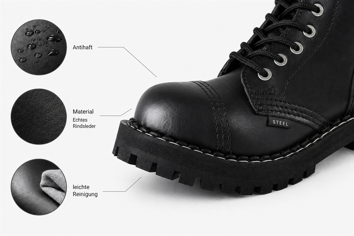 Steel Shoes & Boots - Full Black, 10-Loch Boots