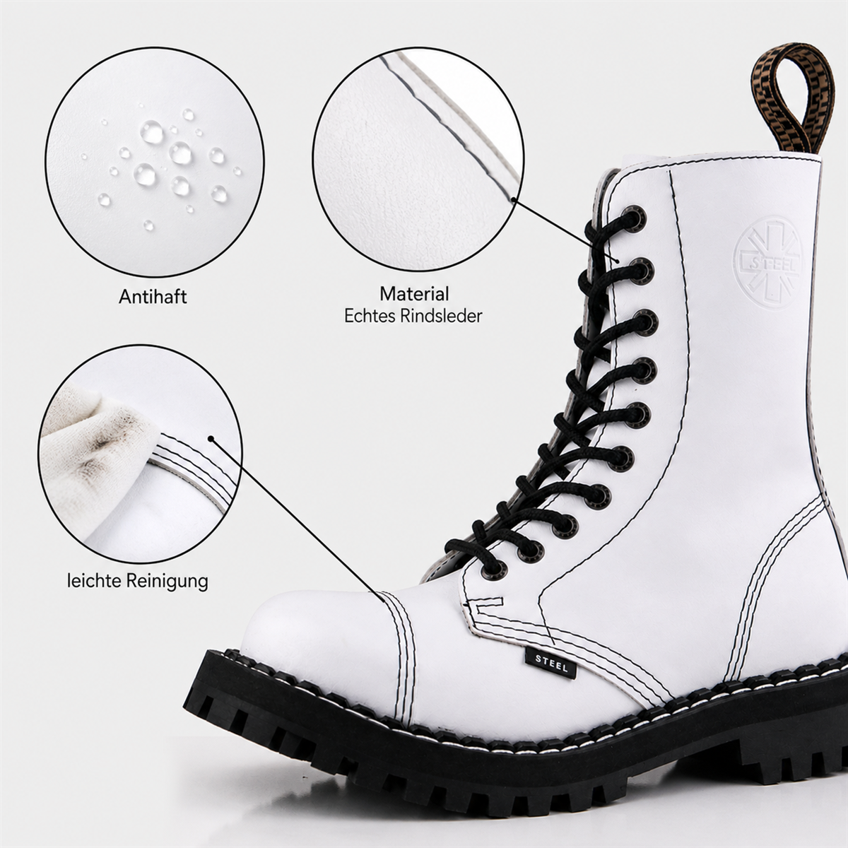 Steel Shoes & Boots - Full White, 10-Loch Boots